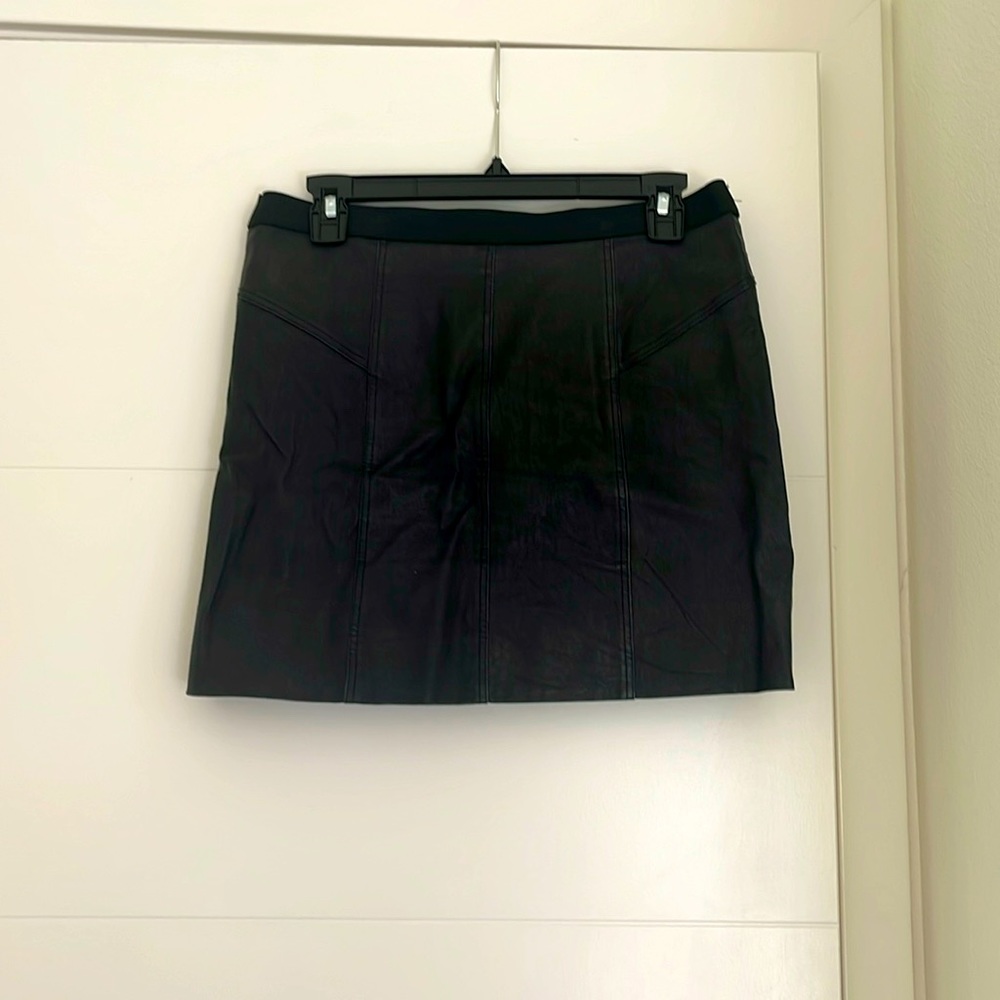Theory Black Leather Skirt